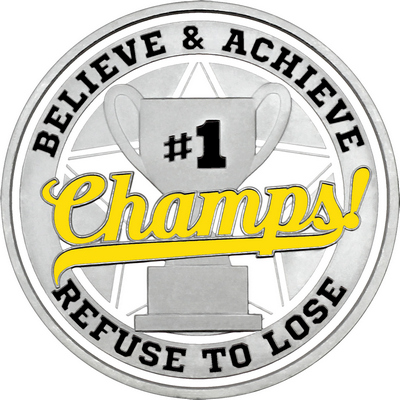 Yellow "Champs!" with White Outer Circular Borders